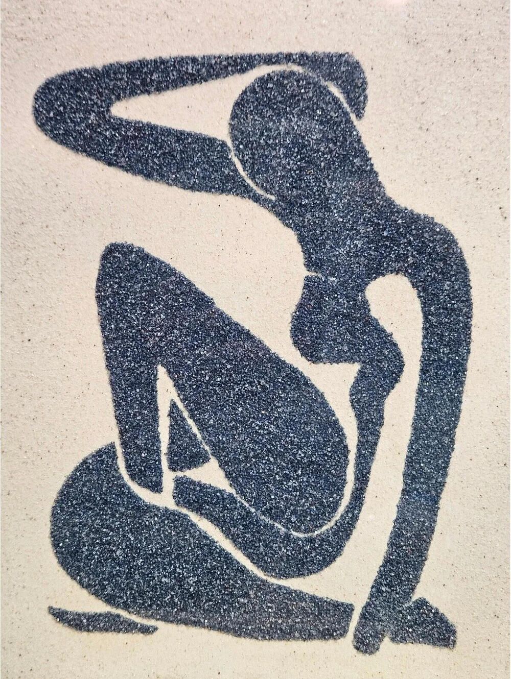 Vintage Framed Matisse Style Blue Seated Female Silhouette Textured Sand Art